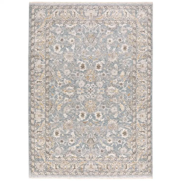 7' X 10' Blue And Ivory Oriental Distressed Area Rug