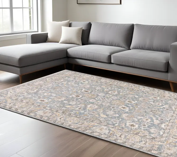7' X 10' Blue And Ivory Oriental Distressed Area Rug