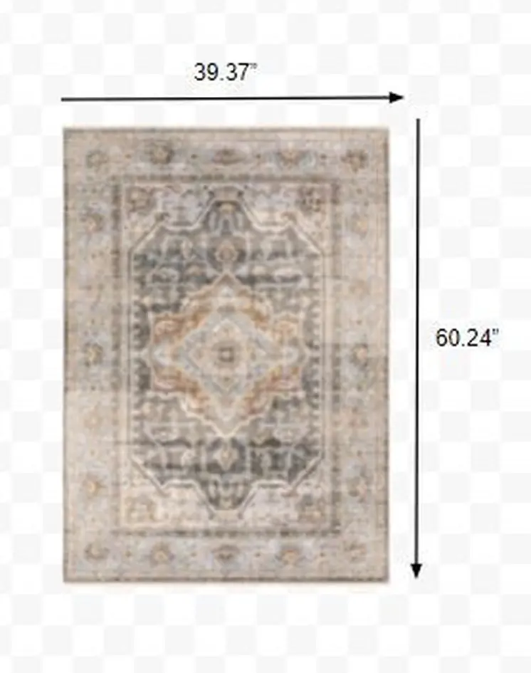 3' X 5' Gray And Blue Medallion Distressed Area Rug