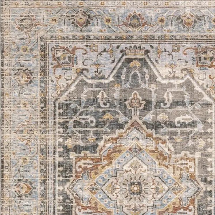 3' X 5' Gray And Blue Medallion Distressed Area Rug
