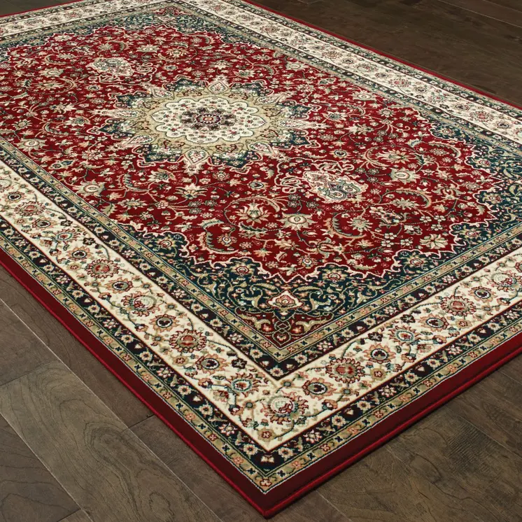 2' X 3' Red And Ivory Area Rug