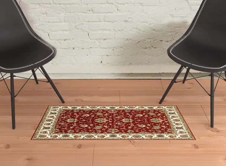 2' X 3' Red And Ivory Area Rug