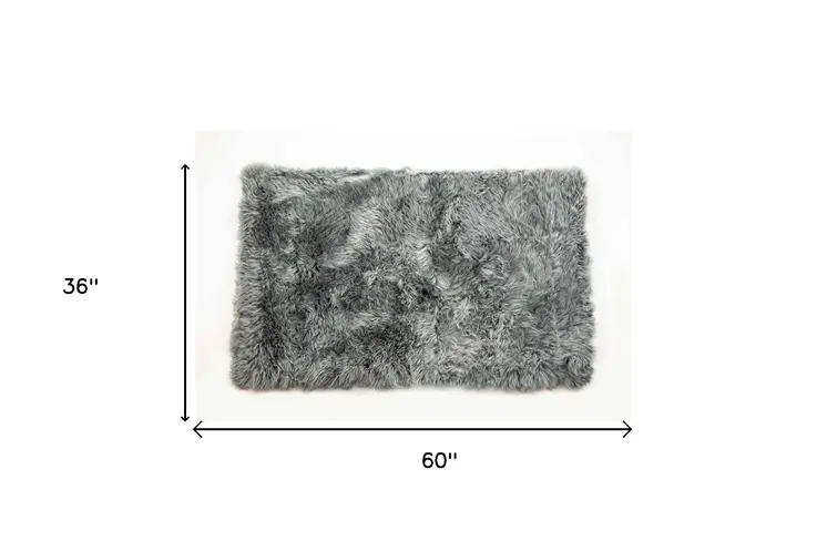 3' X 5' Gray Natural Rectangular Sheepskin Area Rug