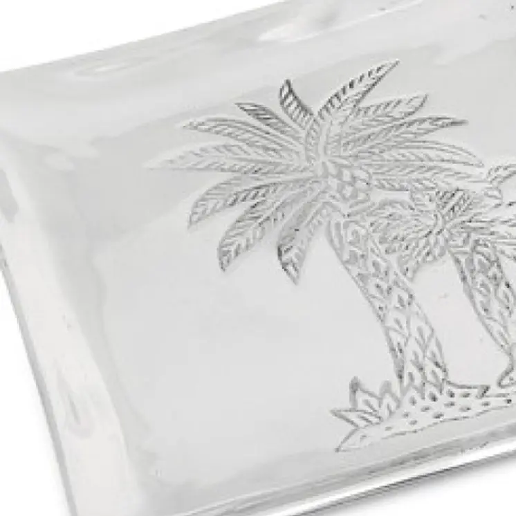 Square Silver Palm Tree Plate