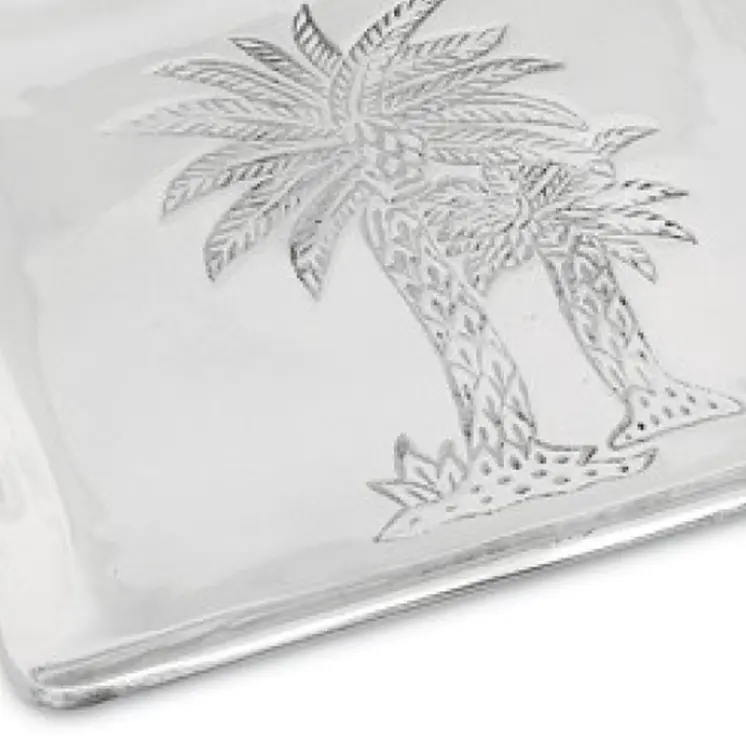 Square Silver Palm Tree Plate