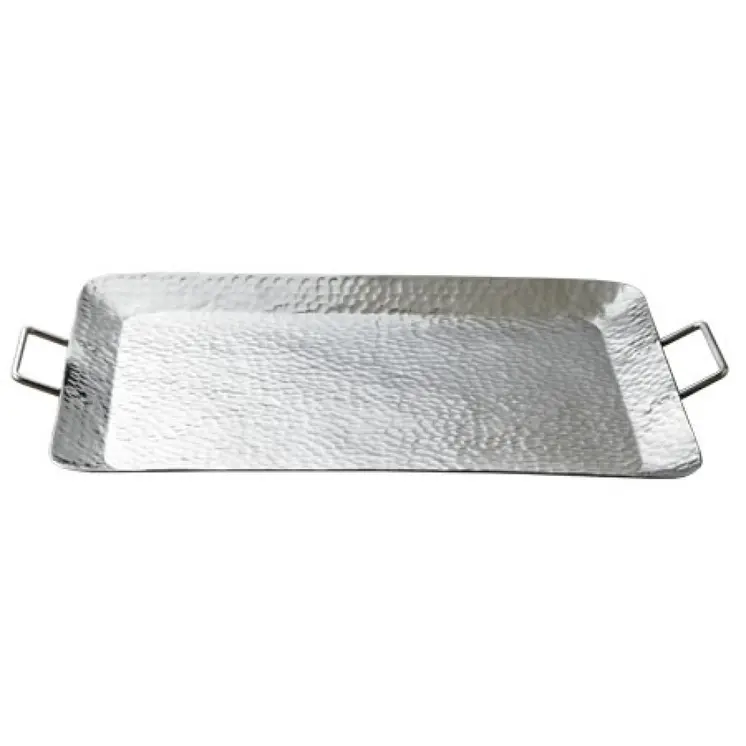 18" Silver Hammered Metal Serving Tray With Handles