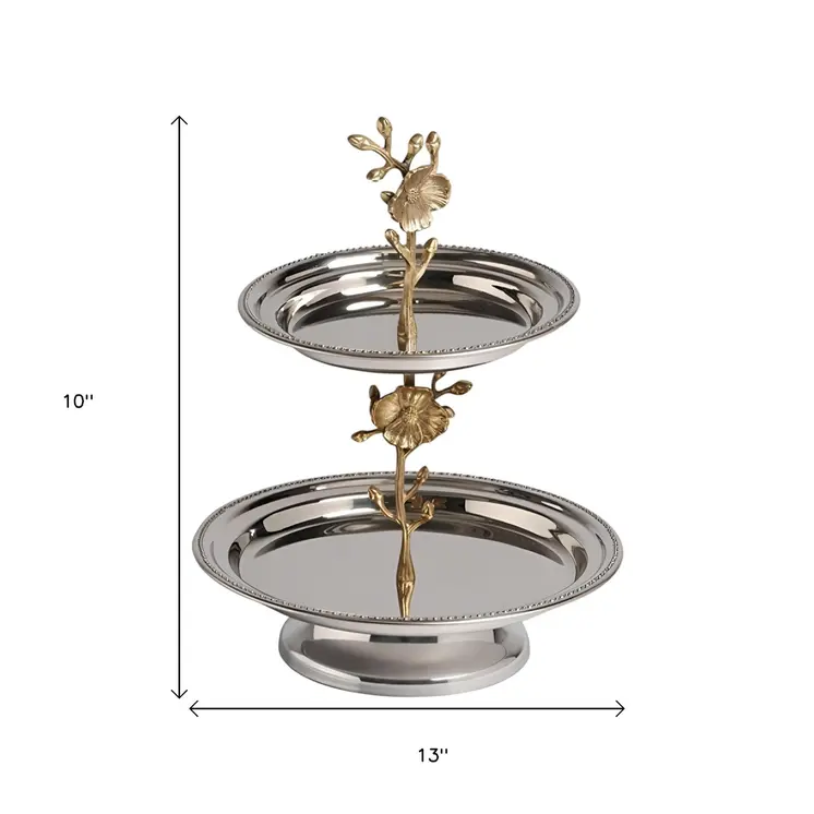 10" Silver Round Stainless Steel Indoor Outdoor Tray With Handles