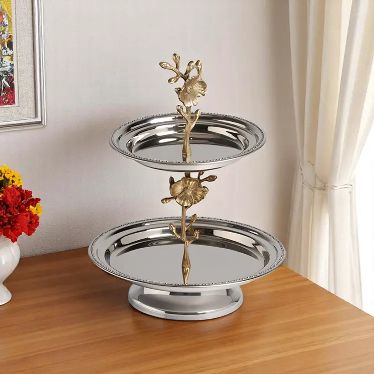10" Silver Round Stainless Steel Indoor Outdoor Tray With Handles