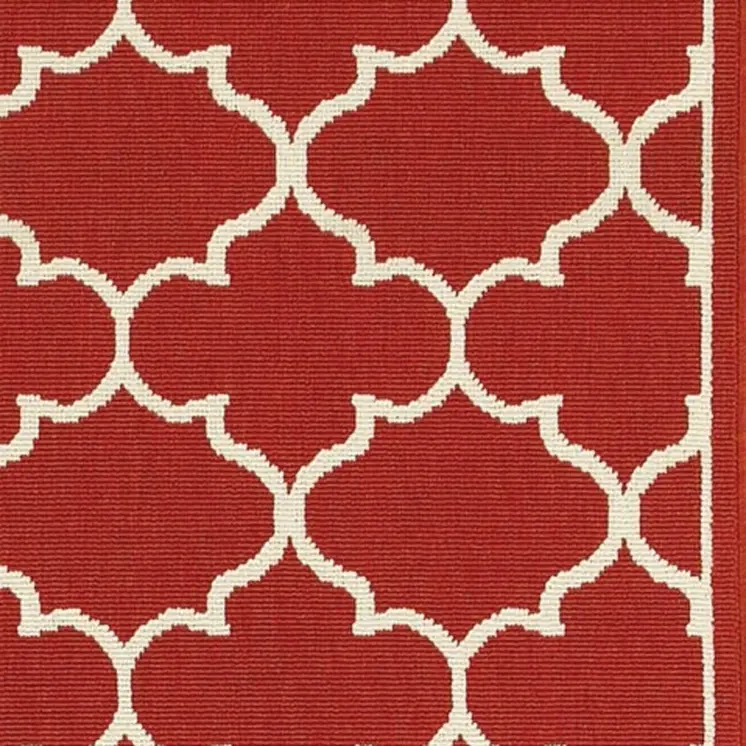 8' Red And Ivory Indoor Outdoor Runner Rug