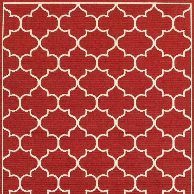 5' X 8' Red And Ivory Indoor Outdoor Area Rug