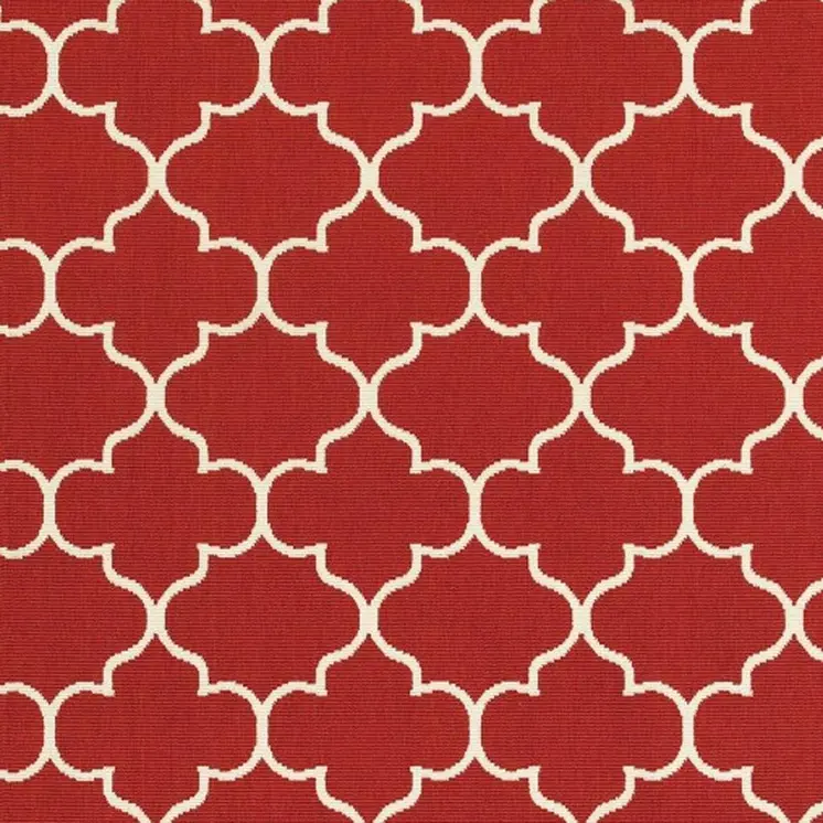 7' X 10' Red And Ivory Indoor Outdoor Area Rug