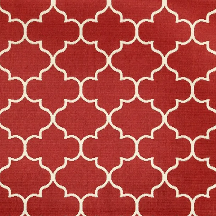 7' X 10' Red And Ivory Indoor Outdoor Area Rug