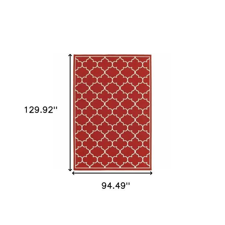 8' X 11' Red And Ivory Indoor Outdoor Area Rug