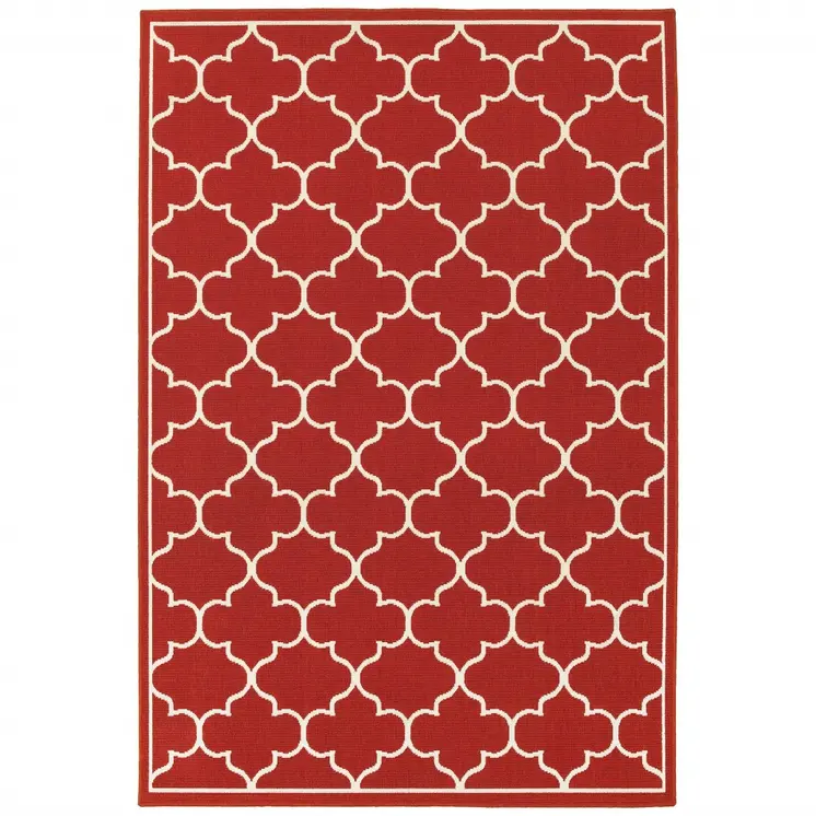 8' X 11' Red And Ivory Indoor Outdoor Area Rug
