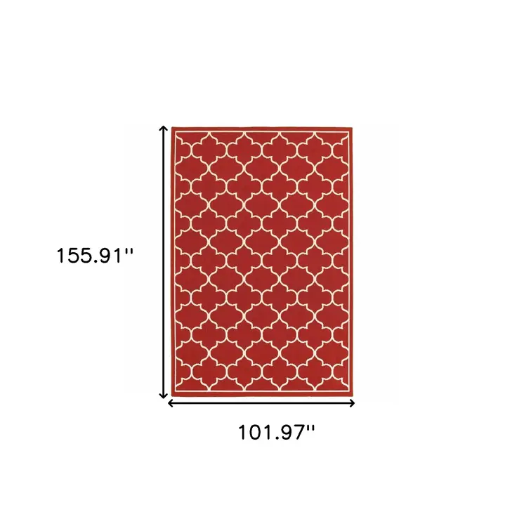 8' X 13' Red And Ivory Indoor Outdoor Area Rug