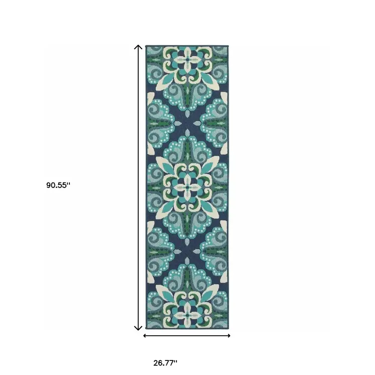 2' X 8' Blue and Green Indoor Outdoor Area Rug
