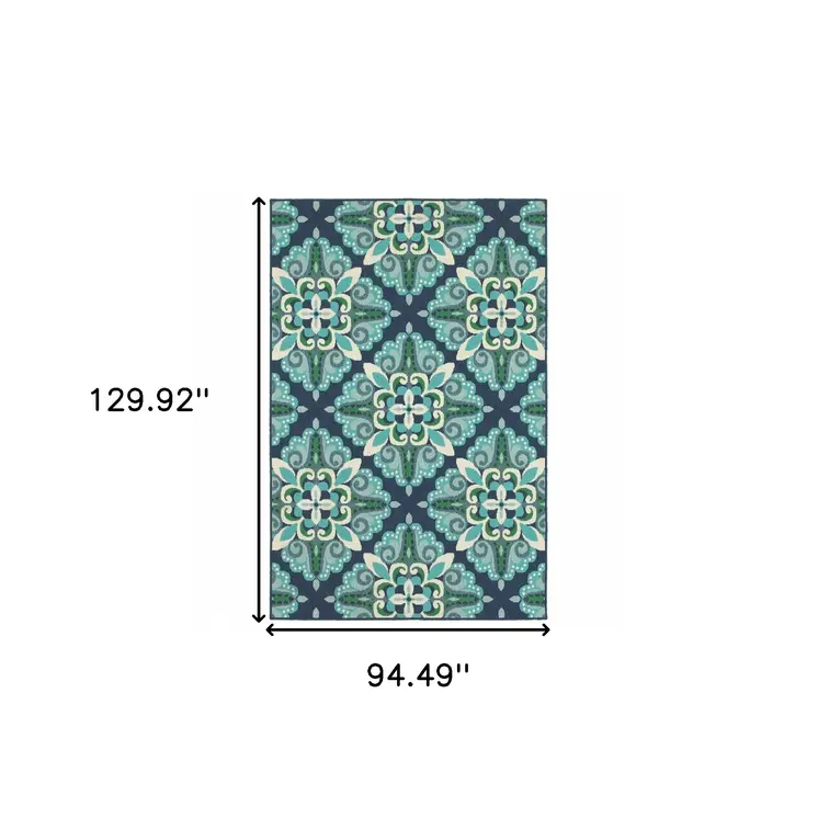 8' X 11' Blue And Green Indoor Outdoor Area Rug