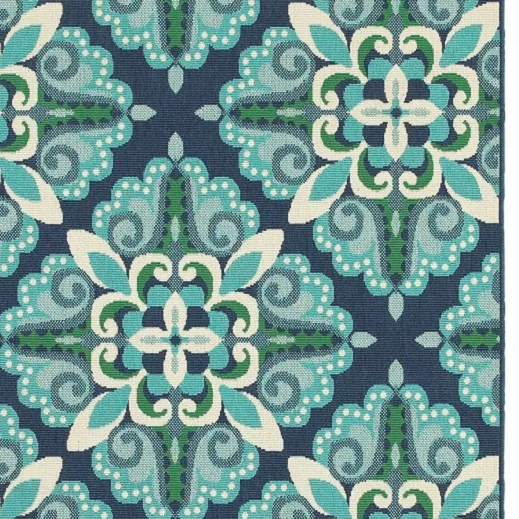 8' X 11' Blue And Green Indoor Outdoor Area Rug