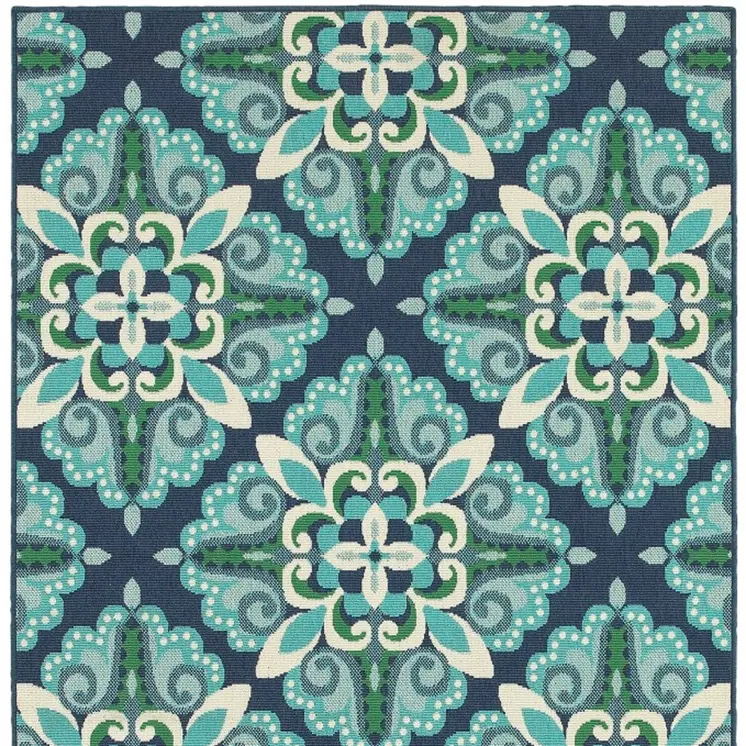 8' X 11' Blue And Green Indoor Outdoor Area Rug