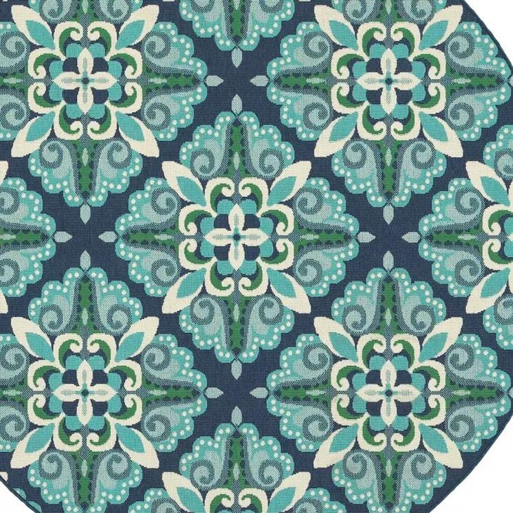 8' X 8' Blue And Green Round Indoor Outdoor Area Rug
