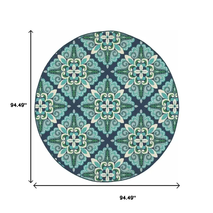 8' X 8' Blue And Green Round Indoor Outdoor Area Rug