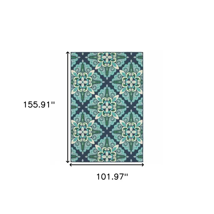8' X 13' Blue And Green Indoor Outdoor Area Rug