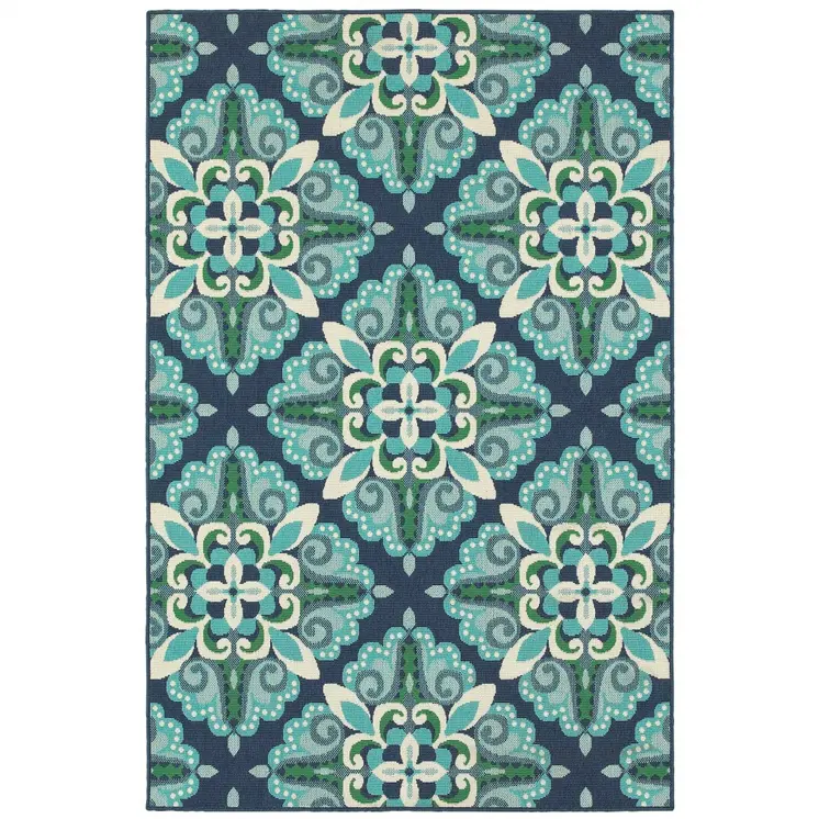8' X 13' Blue And Green Indoor Outdoor Area Rug