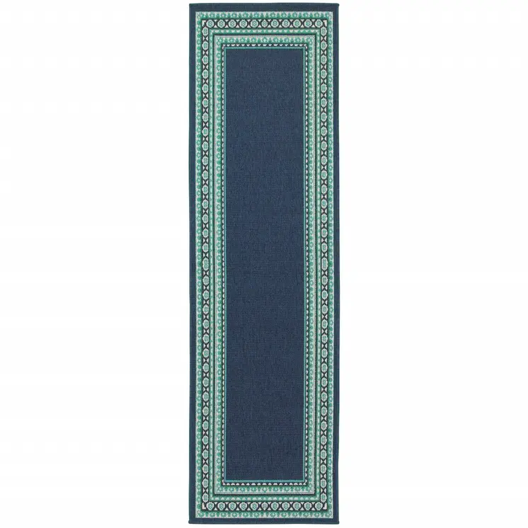 2' X 8' Blue and Green Indoor Outdoor Area Rug