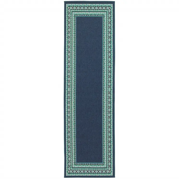 2' X 8' Blue and Green Indoor Outdoor Area Rug