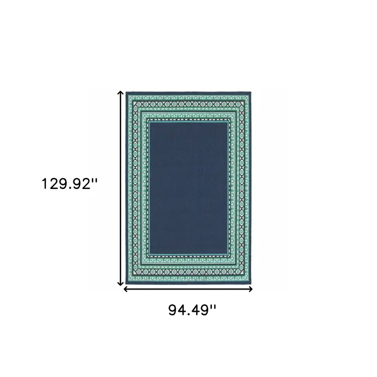 8' X 11' Blue and Green Indoor Outdoor Area Rug
