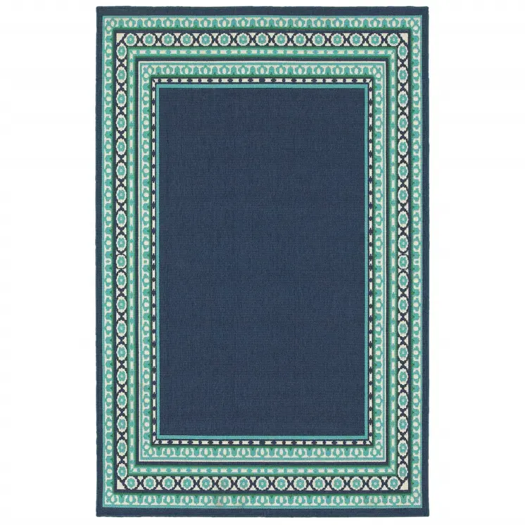 8' X 11' Blue and Green Indoor Outdoor Area Rug