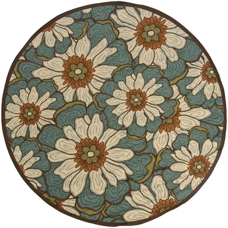 8' X 8' Blue Round Indoor Outdoor Area Rug