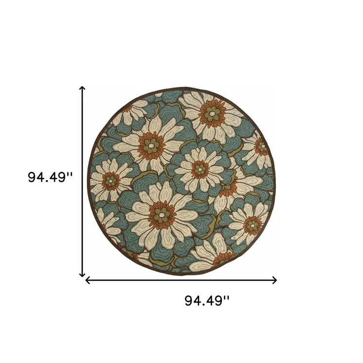 8' X 8' Blue Round Indoor Outdoor Area Rug