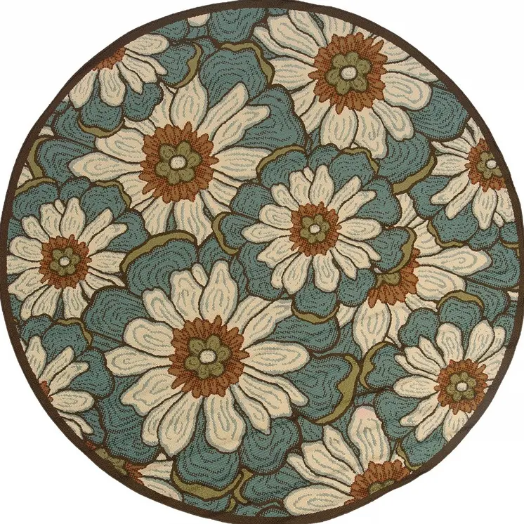 8' X 8' Blue Round Indoor Outdoor Area Rug