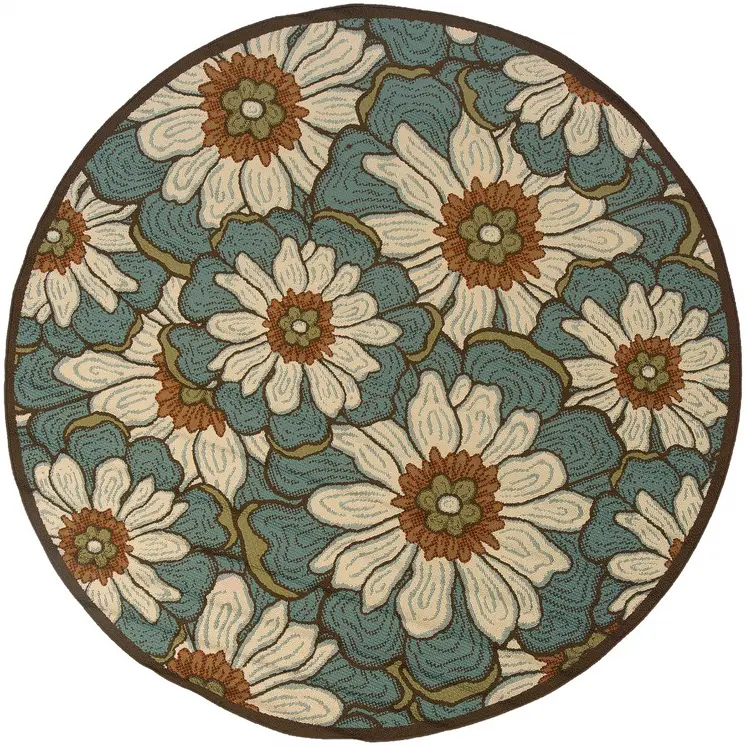 8' X 8' Blue Round Indoor Outdoor Area Rug