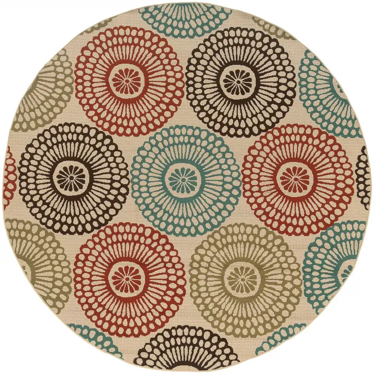 8' X 8' Beige Round Indoor Outdoor Area Rug
