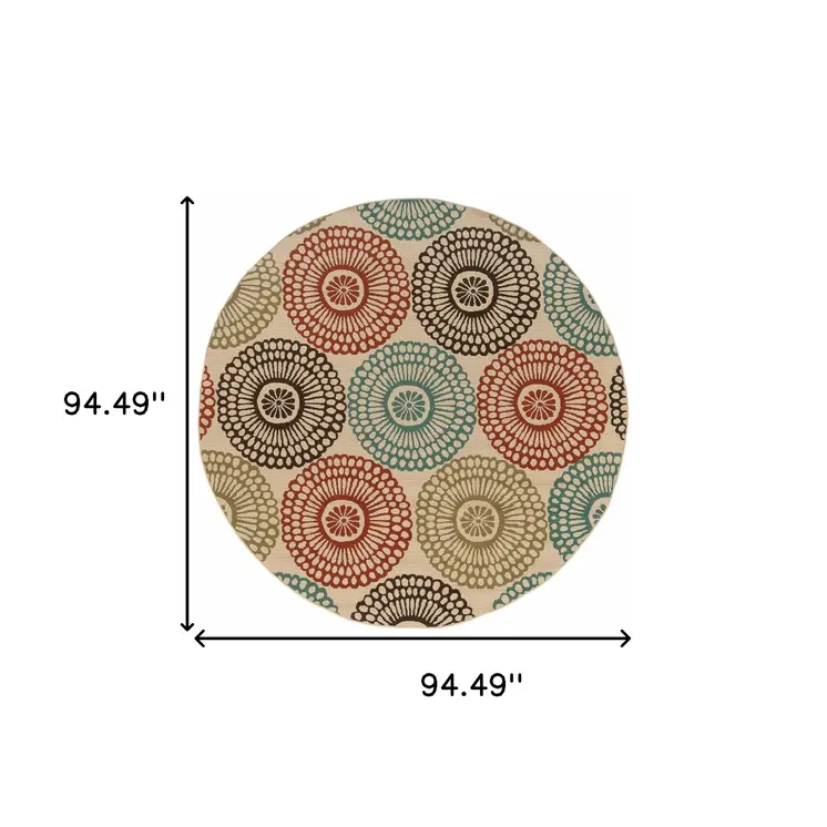 8' X 8' Beige Round Indoor Outdoor Area Rug