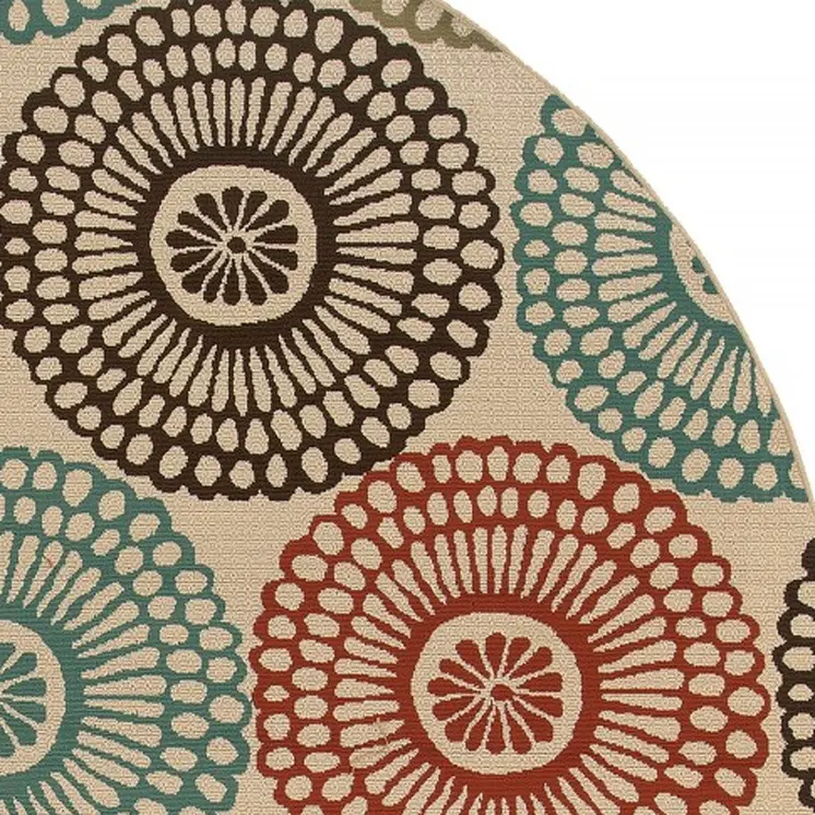 8' X 8' Beige Round Indoor Outdoor Area Rug