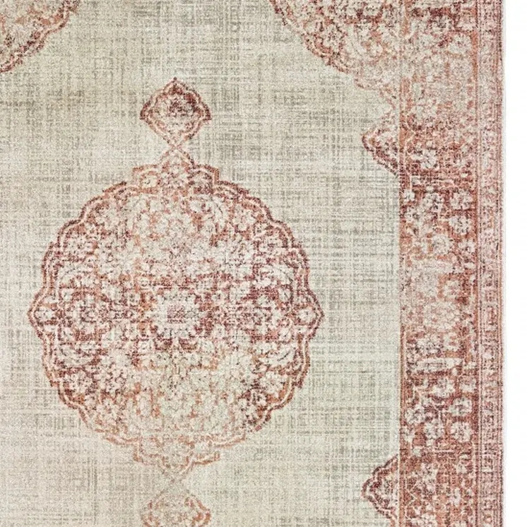 5' X 8' Ivory And Pink Medallion Area Rug