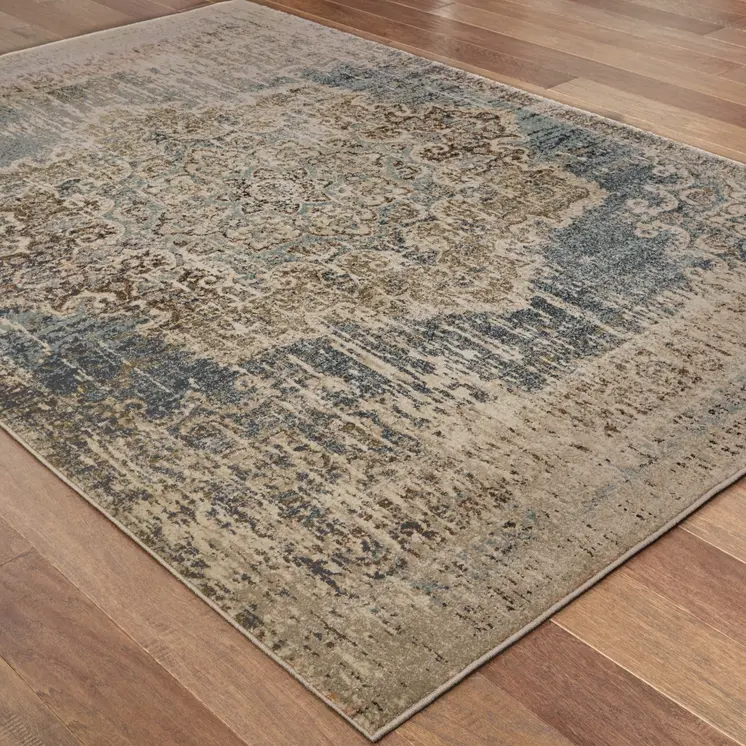 10' X 13' Blue And Ivory Medallion Area Rug