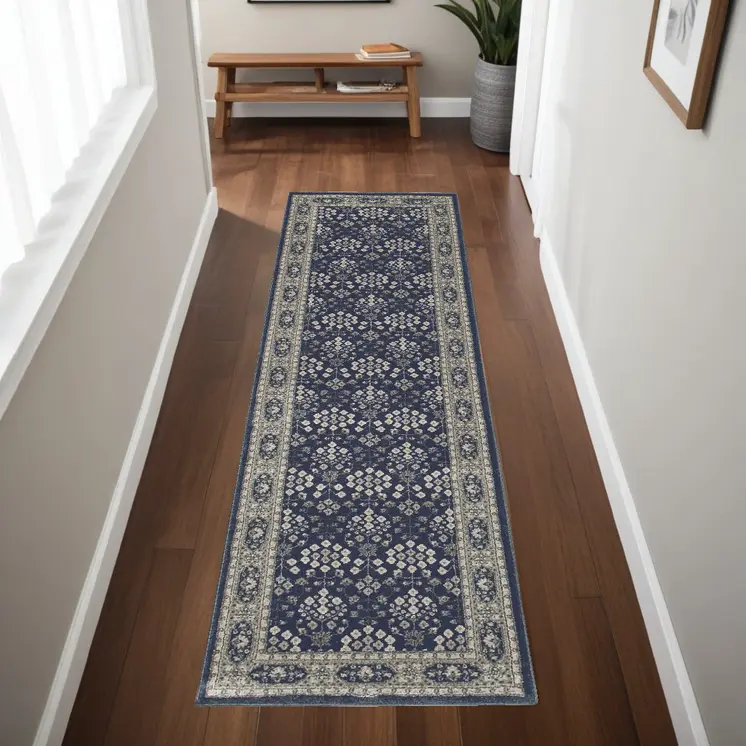 8' Ivory Floral Runner Rug
