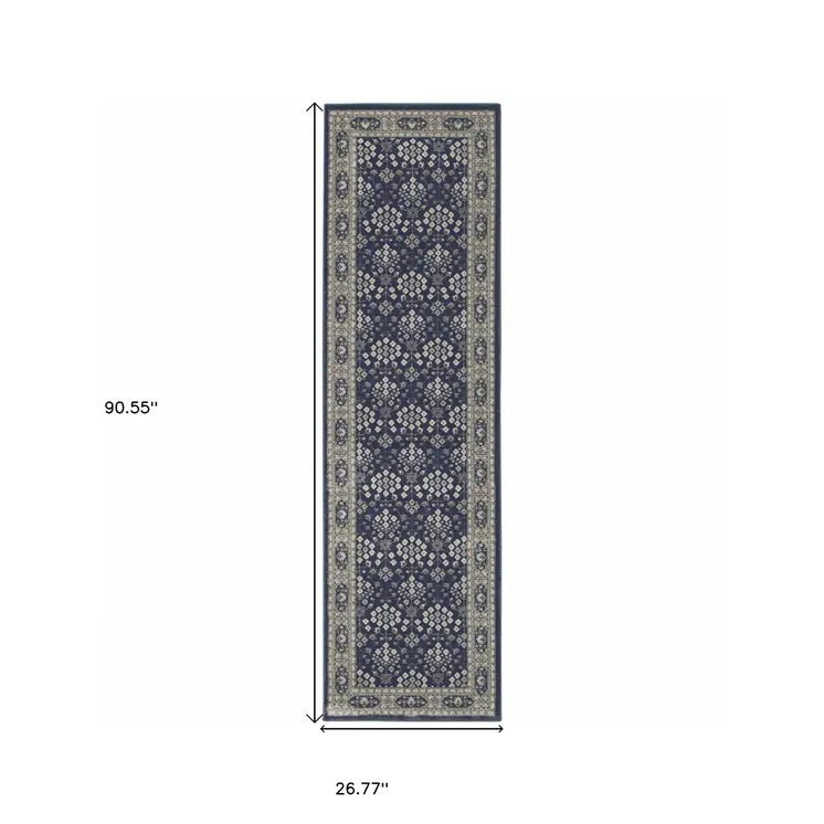 8' Ivory Floral Runner Rug