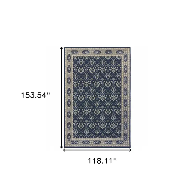 10' X 13' Navy And Gray Floral Ditsy Area Rug
