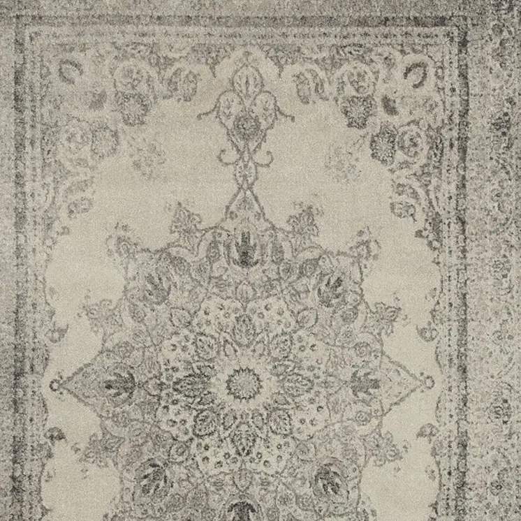 7' X 10' Ivory And Gray Pale Medallion Area Rug