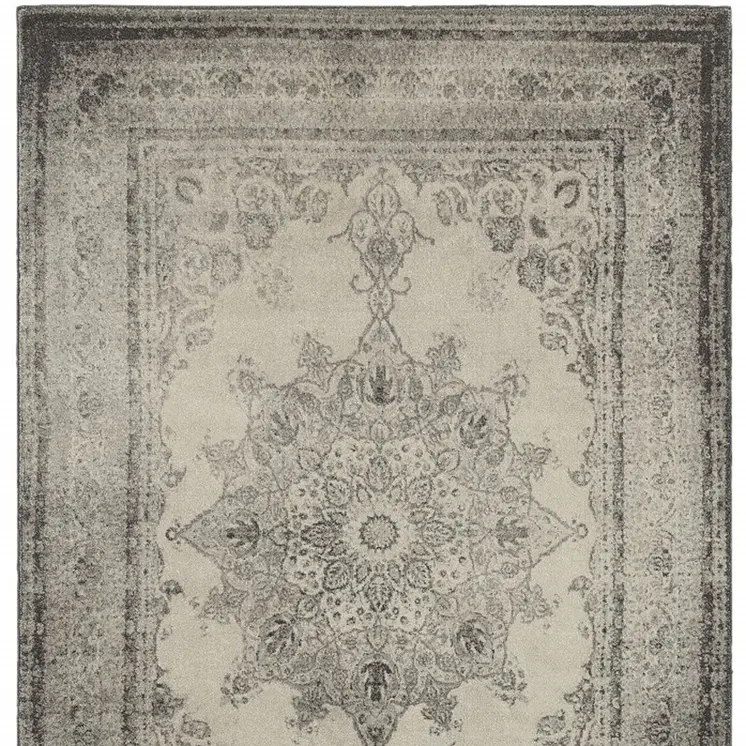 7' X 10' Ivory And Gray Pale Medallion Area Rug