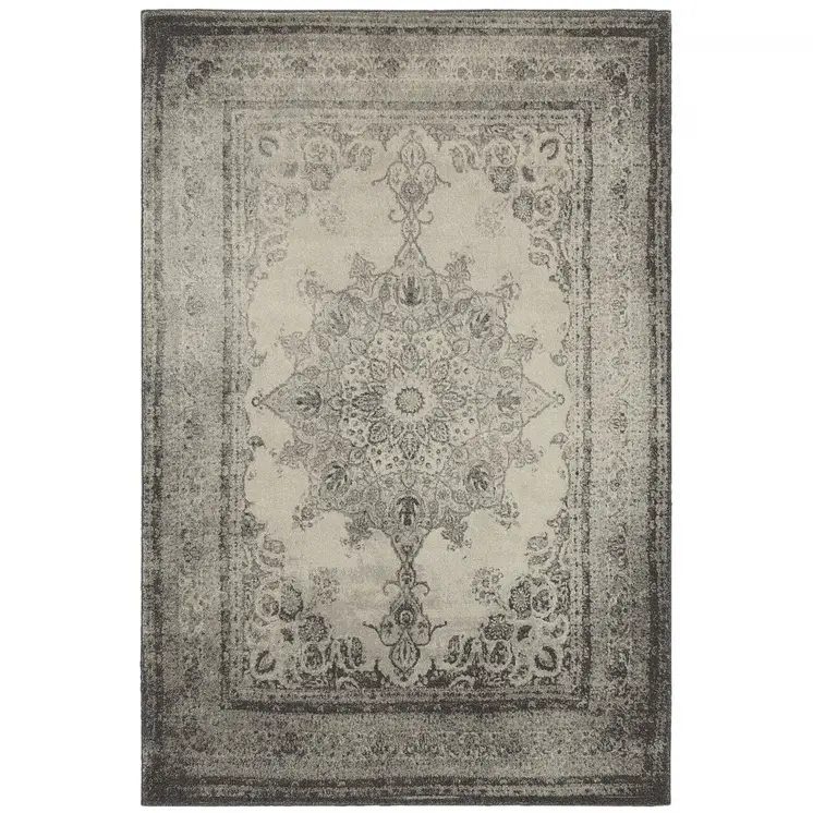 10' X 13' Ivory And Gray Pale Medallion Area Rug