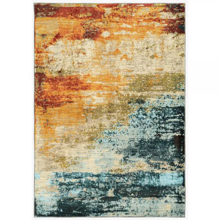 2' X 3' Blue And Orange Area Rug