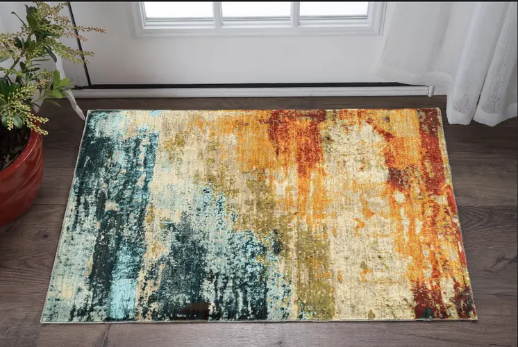2' X 3' Blue And Orange Area Rug