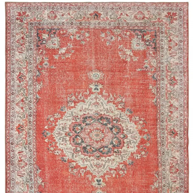 5' X 8' Red And Gray Oriental Area Rug