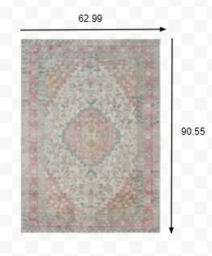 5' X 8' Ivory And Pink Oriental Area Rug